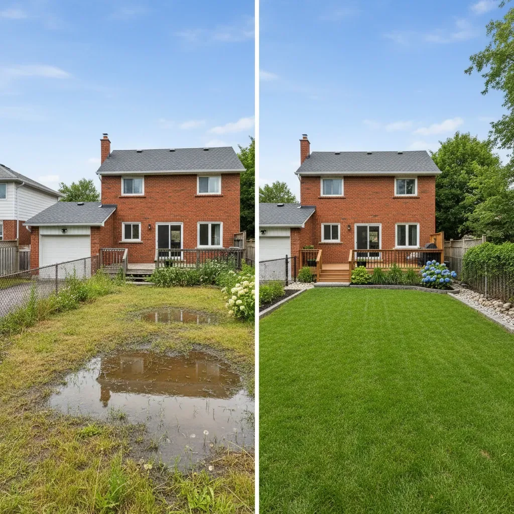 Drainage service transformation - before and after by Legacy Landscaping Etobicoke in Etobicoke
